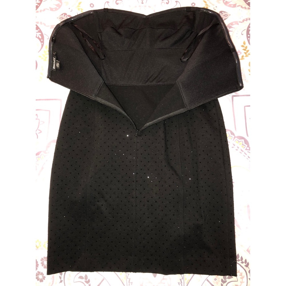 DKNY Black Strapless Cocktail Party Club Dance Mini Dress, Crystal Detail Size 8 - Picture 5 of 16
